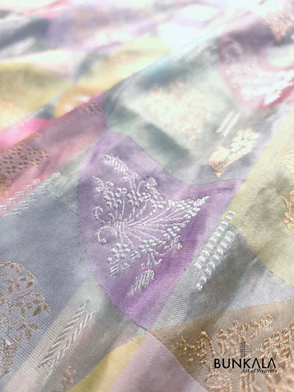 Pastel Ice Blue Multi Rangkat Kadwa Handweaved Banarasi Pure Tissue Silk Saree