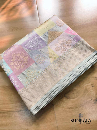 Pastel Ice Blue Multi Rangkat Kadwa Handweaved Banarasi Pure Tissue Silk Saree