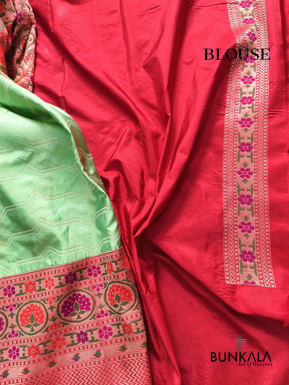 Pastel Green Jamdani Kadiyal Meenakari Red Border Handloom Banarasi Pure Katan Silk Saree