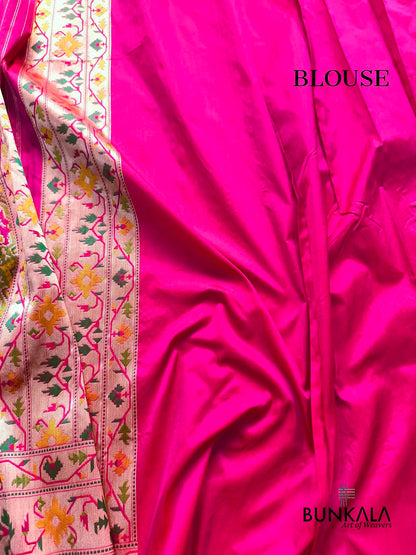Fushia Pink Patola Banarasi Meenakari Ashavali Border Handwoven Tilfi Pure Katan Silk Saree