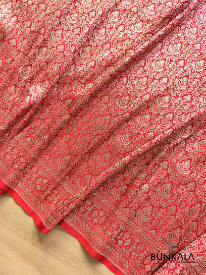 Bridal Red Traditional Floral Jaal Allover Sona Zari Brocade Weaved Banarasi Mashru Silk Saree