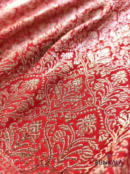Bridal Red Traditional Floral Jaal Allover Sona Zari Brocade Weaved Banarasi Mashru Silk Saree