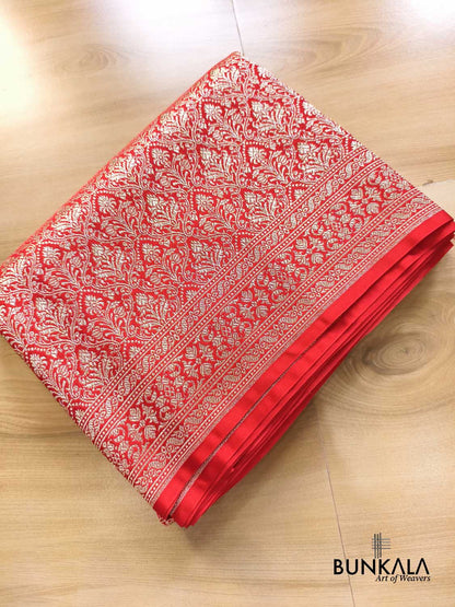 Bridal Red Traditional Floral Jaal Allover Sona Zari Brocade Weaved Banarasi Mashru Silk Saree