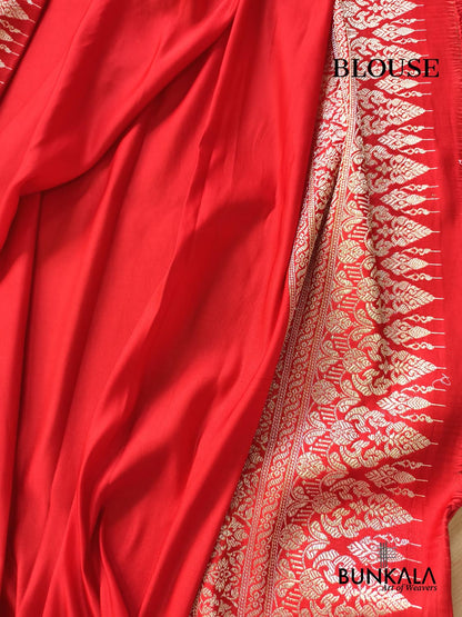 Bridal Red Traditional Floral Jaal Allover Sona Zari Brocade Weaved Banarasi Mashru Silk Saree
