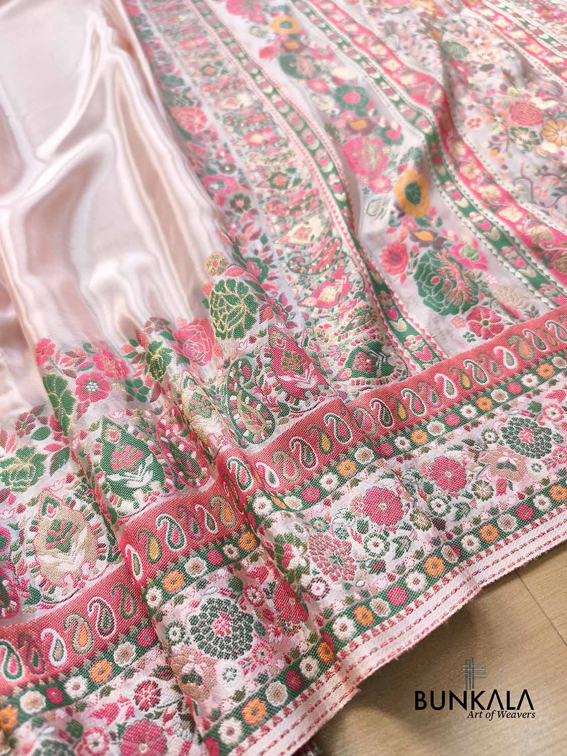 Rose Pink Pashmina Meenakari Weaved Plain Banarasi Mashru Silk Saree