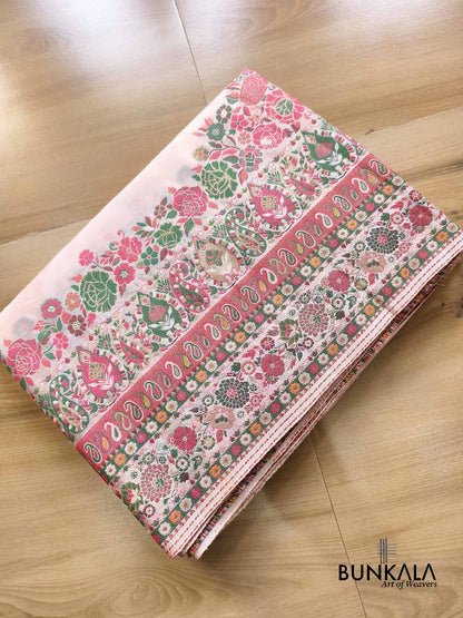 Rose Pink Pashmina Meenakari Weaved Plain Banarasi Mashru Silk Saree
