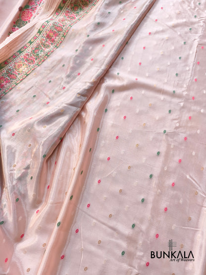 Rose Pink Pashmina Meenakari Weaved Plain Banarasi Mashru Silk Saree