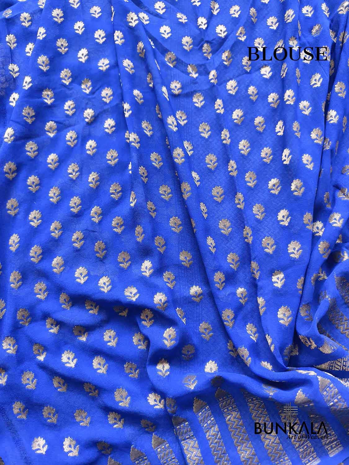 Ombre Royal Blue Rose Motif All Over Handloom Banarasi Pure Georgette Silk Saree