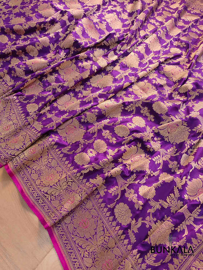 Purple Handweaved Kadwa Jangla Design Meenakari Pure Katan Silk Banarasi Saree
