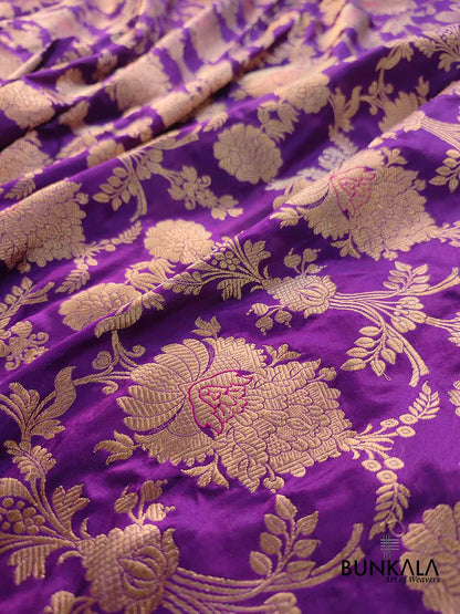 Purple Handweaved Kadwa Jangla Design Meenakari Pure Katan Silk Banarasi Saree