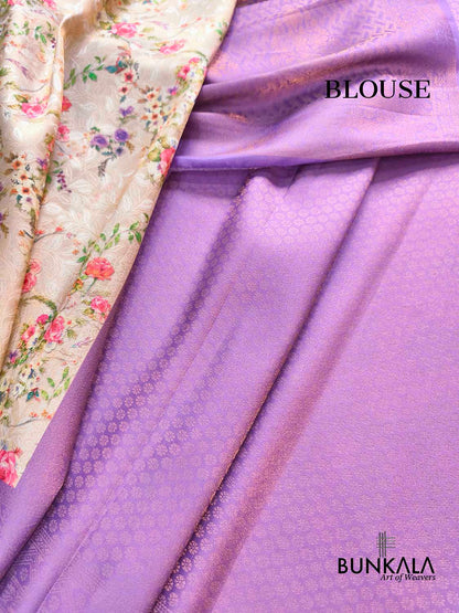 Lavender Digital Floral Printed Tanchui Banarasi Silk Saree