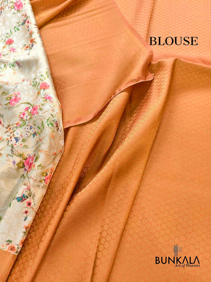 Orange Digital Floral Printed Tanchui Banarasi Silk Saree