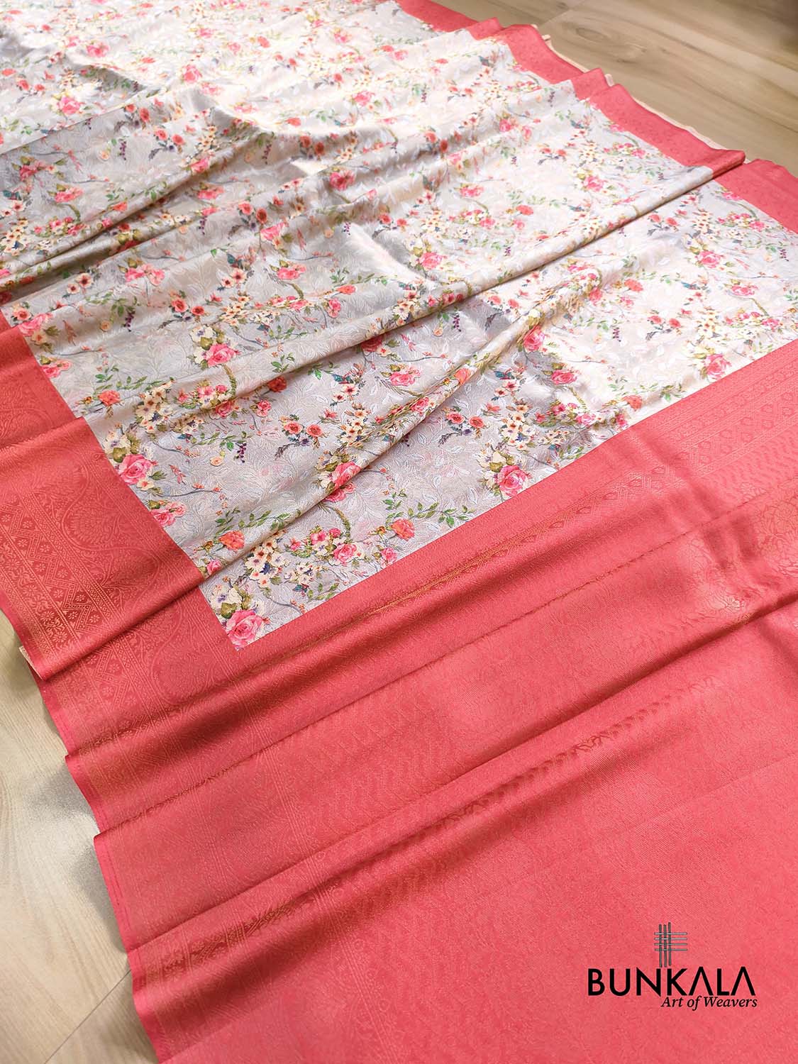 Red Digital Floral Printed Tanchui Banarasi Silk Saree