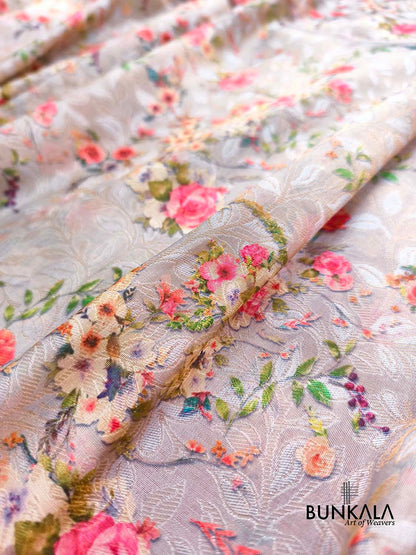 Red Digital Floral Printed Tanchui Banarasi Silk Saree