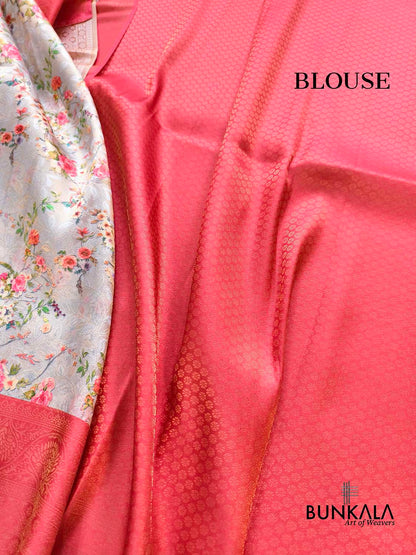 Red Digital Floral Printed Tanchui Banarasi Silk Saree