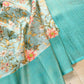 Aqua Blue Digital Floral Printed Tanchui Banarasi Silk Saree
