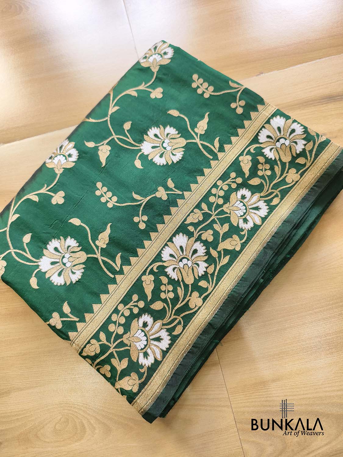 Bottle Green Sona Rupa Floral Motif Jaal Handloom Banarasi Pure Katan Silk Saree