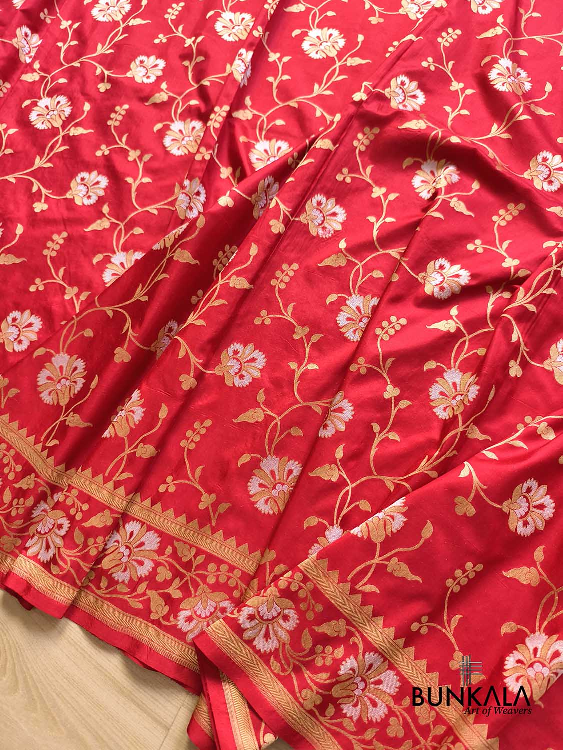 Bridal Red Sona Rupa Floral Motif Jaal Handloom Banarasi Pure Katan Silk Saree 