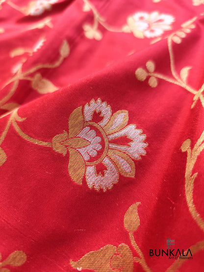 Bridal Red Sona Rupa Floral Motif Jaal Handloom Banarasi Pure Katan Silk Saree 