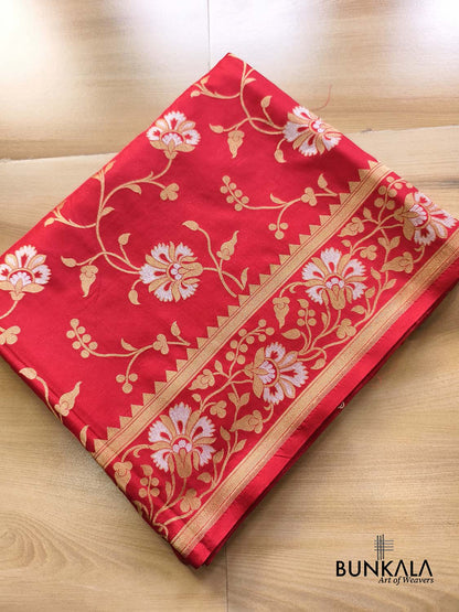 Bridal Red Sona Rupa Floral Motif Jaal Handloom Banarasi Pure Katan Silk Saree 