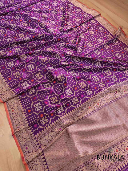 Purple Pure Katan Silk Handloom Kadwa Weaved Meenakari Banarasi Saree