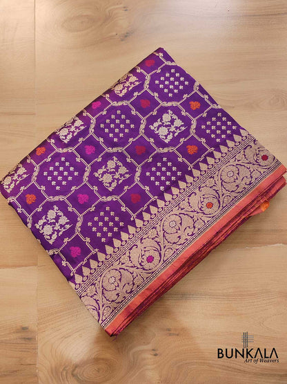 Purple Pure Katan Silk Handloom Kadwa Weaved Meenakari Banarasi Saree