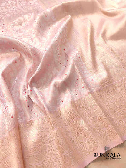 Light Pink Brocade Heritage Design Pure Katan Silk Handloom Meenakari Gold and Silver Zari Banarasi Saree
