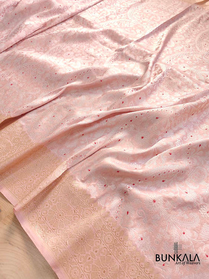 Light Pink Brocade Heritage Design Pure Katan Silk Handloom Meenakari Gold and Silver Zari Banarasi Saree