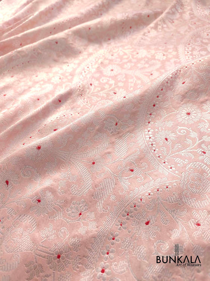 Light Pink Brocade Heritage Design Pure Katan Silk Handloom Meenakari Gold and Silver Zari Banarasi Saree