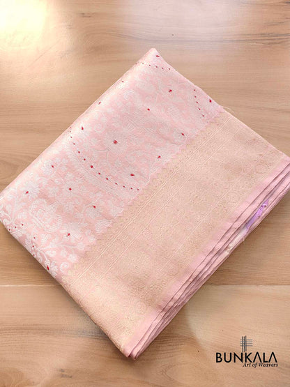Light Pink Brocade Heritage Design Pure Katan Silk Handloom Meenakari Gold and Silver Zari Banarasi Saree