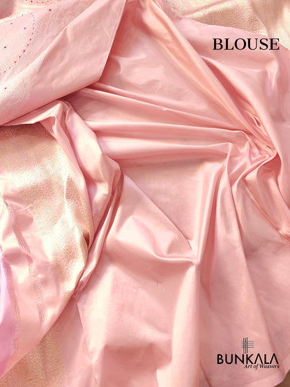 Light Pink Brocade Heritage Design Pure Katan Silk Handloom Meenakari Gold and Silver Zari Banarasi Saree