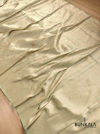 Pista Green Brocade Heritage Design Pure Katan Silk Handloom Meenakari Banarasi Saree