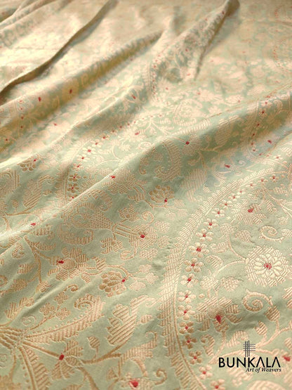 Pista Green Brocade Heritage Design Pure Katan Silk Handloom Meenakari Banarasi Saree
