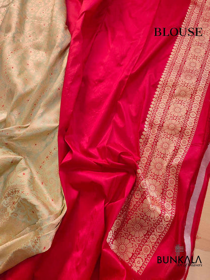 Pista Green Brocade Heritage Design Pure Katan Silk Handloom Meenakari Banarasi Saree