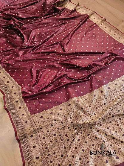 Dark Maroon Mashru Silk Allover Small Buti Banarasi Saree