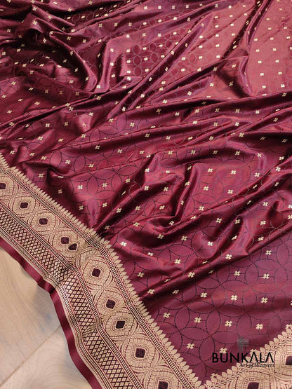 Dark Maroon Mashru Silk Allover Small Buti Banarasi Saree