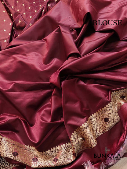 Dark Maroon Mashru Silk Allover Small Buti Banarasi Saree