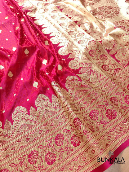 Pinkish Red Two Tone Mashru Silk Jamewar Weaved Banarasi Saree