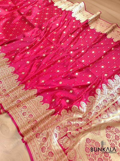 Pinkish Red Two Tone Mashru Silk Jamewar Weaved Banarasi Saree