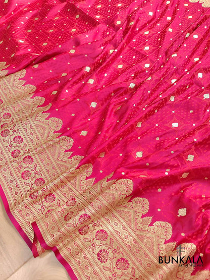 Pinkish Red Two Tone Mashru Silk Jamewar Weaved Banarasi Saree