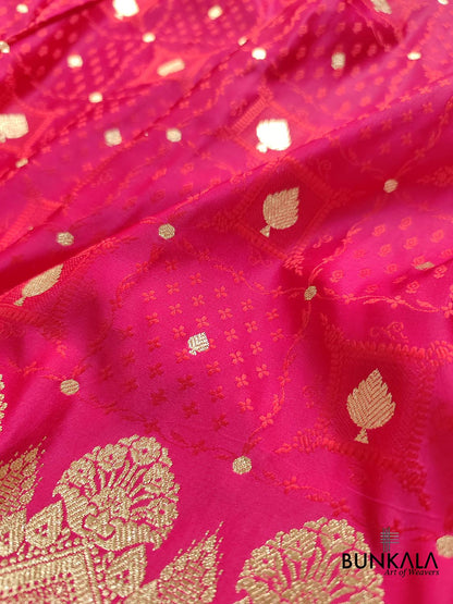 Pinkish Red Two Tone Mashru Silk Jamewar Weaved Banarasi Saree