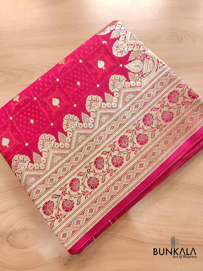 Pinkish Red Two Tone Mashru Silk Jamewar Weaved Banarasi Saree