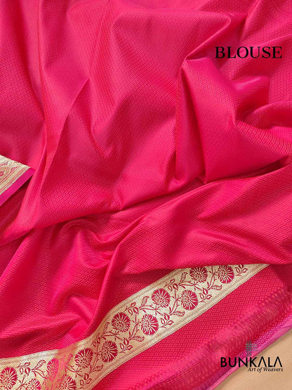 Pinkish Red Two Tone Mashru Silk Jamewar Weaved Banarasi Saree