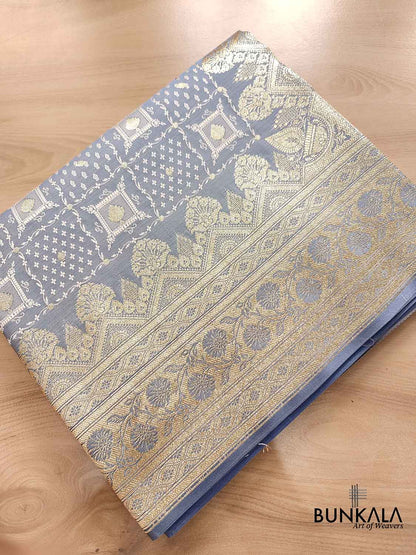 Pastel Grey Geometrical Design Mashru Silk Jamewar Weaved Banarasi Saree
