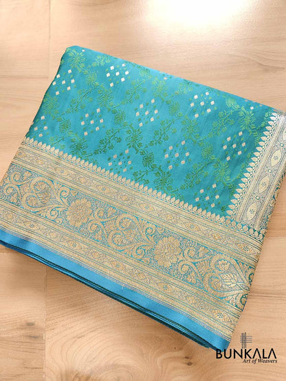 Green Two Tone Peacock Color Mashru Silk Jamewar Weaved Banarasi Saree