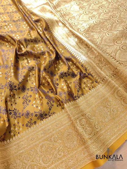 Mustard Yellow Mashru Silk Jamewar Weaved Banarasi Saree