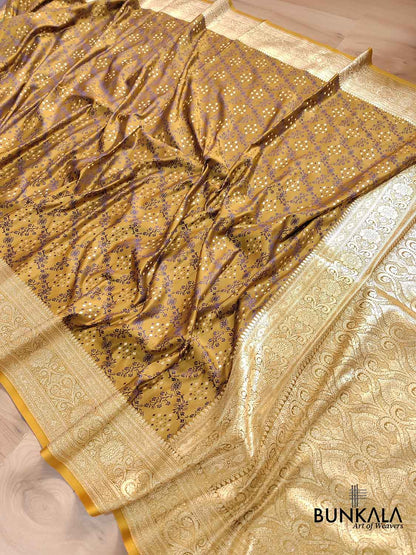 Mustard Yellow Mashru Silk Jamewar Weaved Banarasi Saree