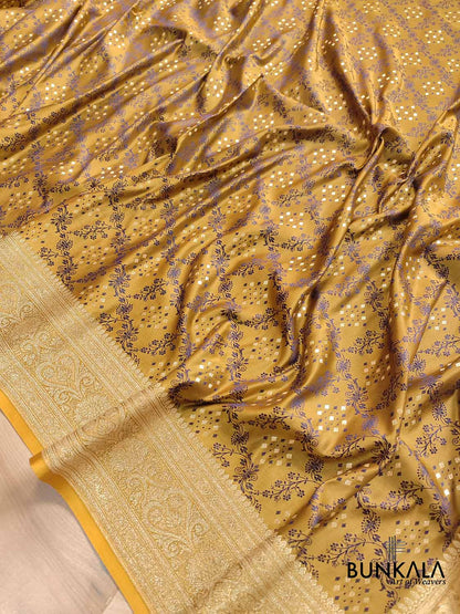 Mustard Yellow Mashru Silk Jamewar Weaved Banarasi Saree