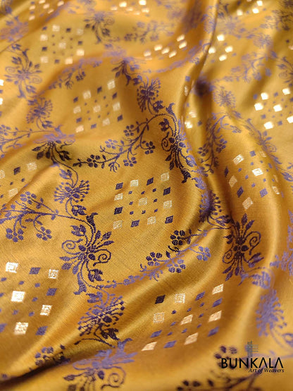 Mustard Yellow Mashru Silk Jamewar Weaved Banarasi Saree