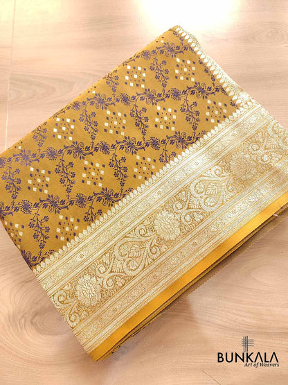Mustard Yellow Mashru Silk Jamewar Weaved Banarasi Saree